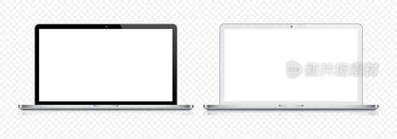 Laptop In Black And Silver Color With Reflection, Realistic Vector Illustration